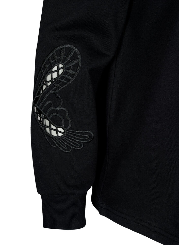 Sweatshirt mit aufgestickten Cut-Outs, Black, Packshot image number 3
