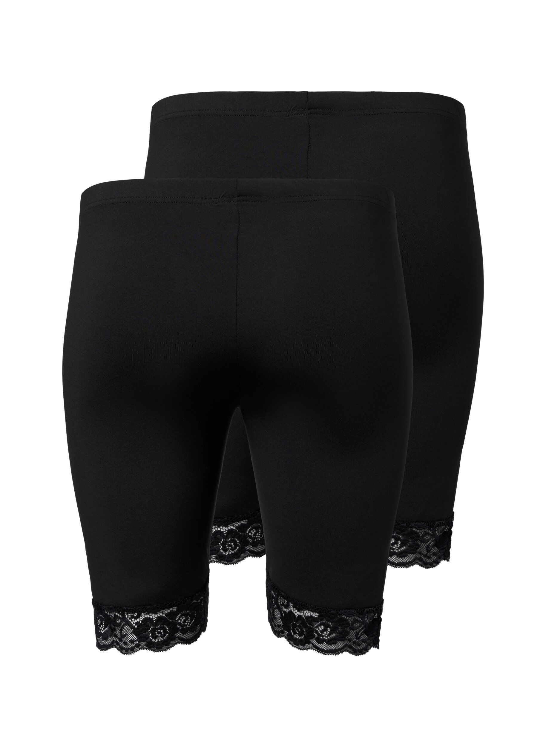 Zizzi2er-Pack Radlershorts mit Spitzenbesatz, Black / Black, Packshot image number 1