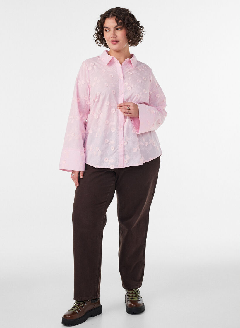 Hemd mit floraler Stickerei und weiten &Auml;rmeln, Pink, Model image number 1