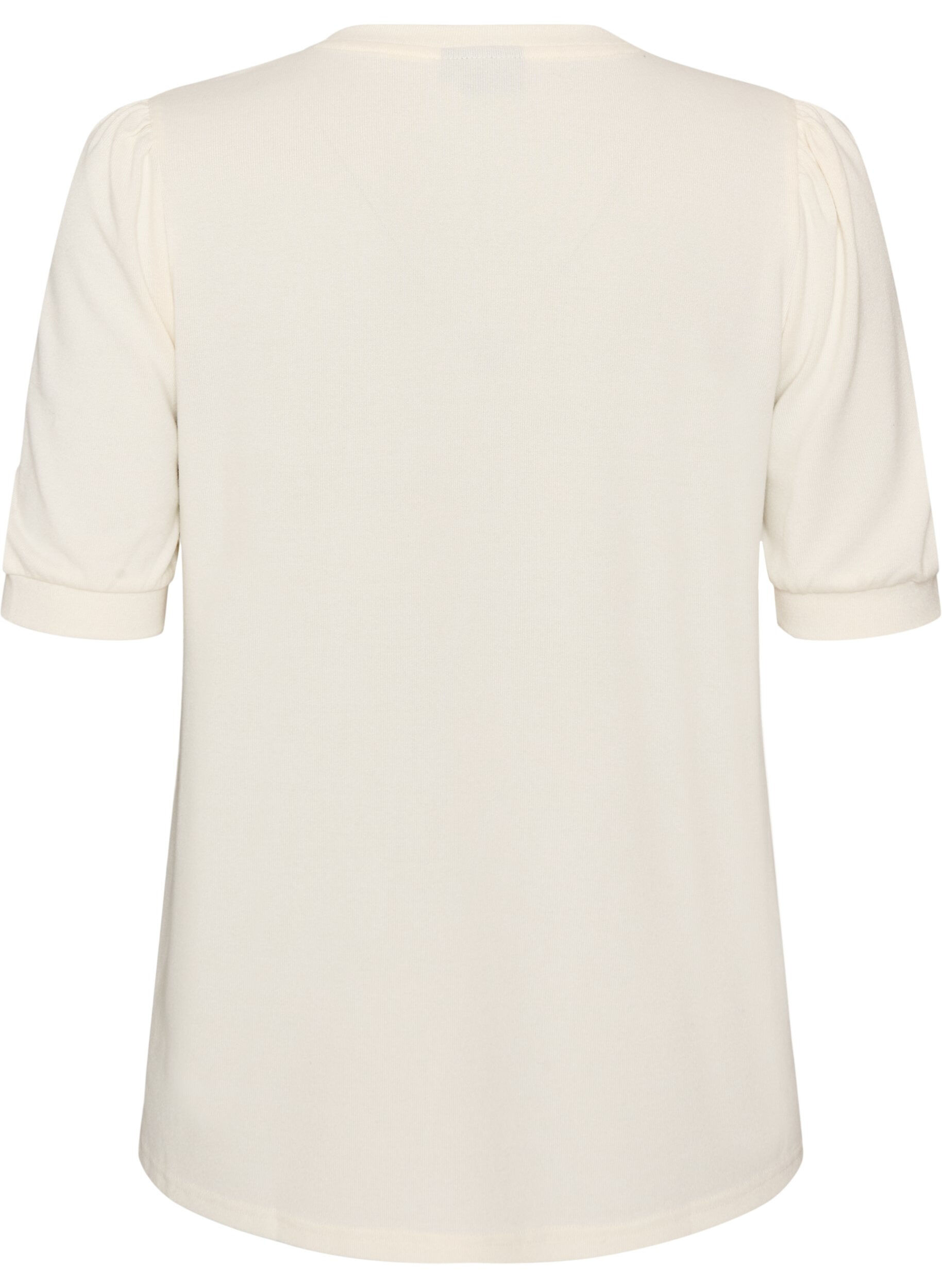 ZizziBluse mit Knopfdetail und kurzen Puff&auml;rmeln, Beige, Packshot image number 1