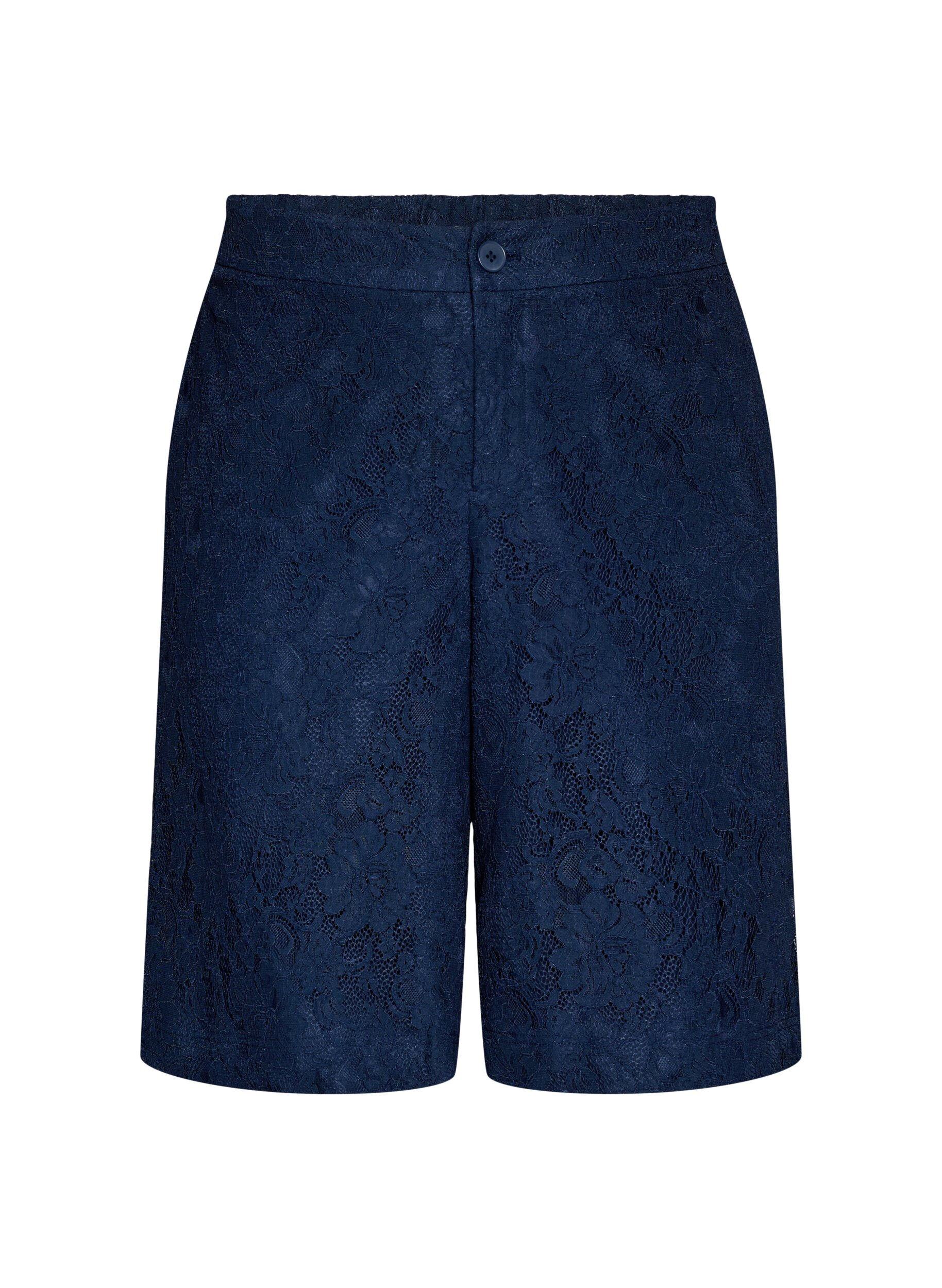 Hoch taillierte Bermudashorts aus Spitze