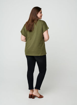 Kurzarm T-Shirt aus Baumwolle mit Print, Ivy green w. Love, Model image number 1