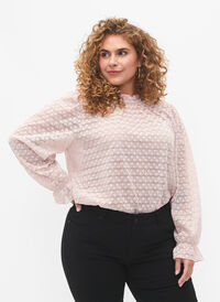 Langärmelige Bluse mit gemusterter Textur, Whisper Pink, Model