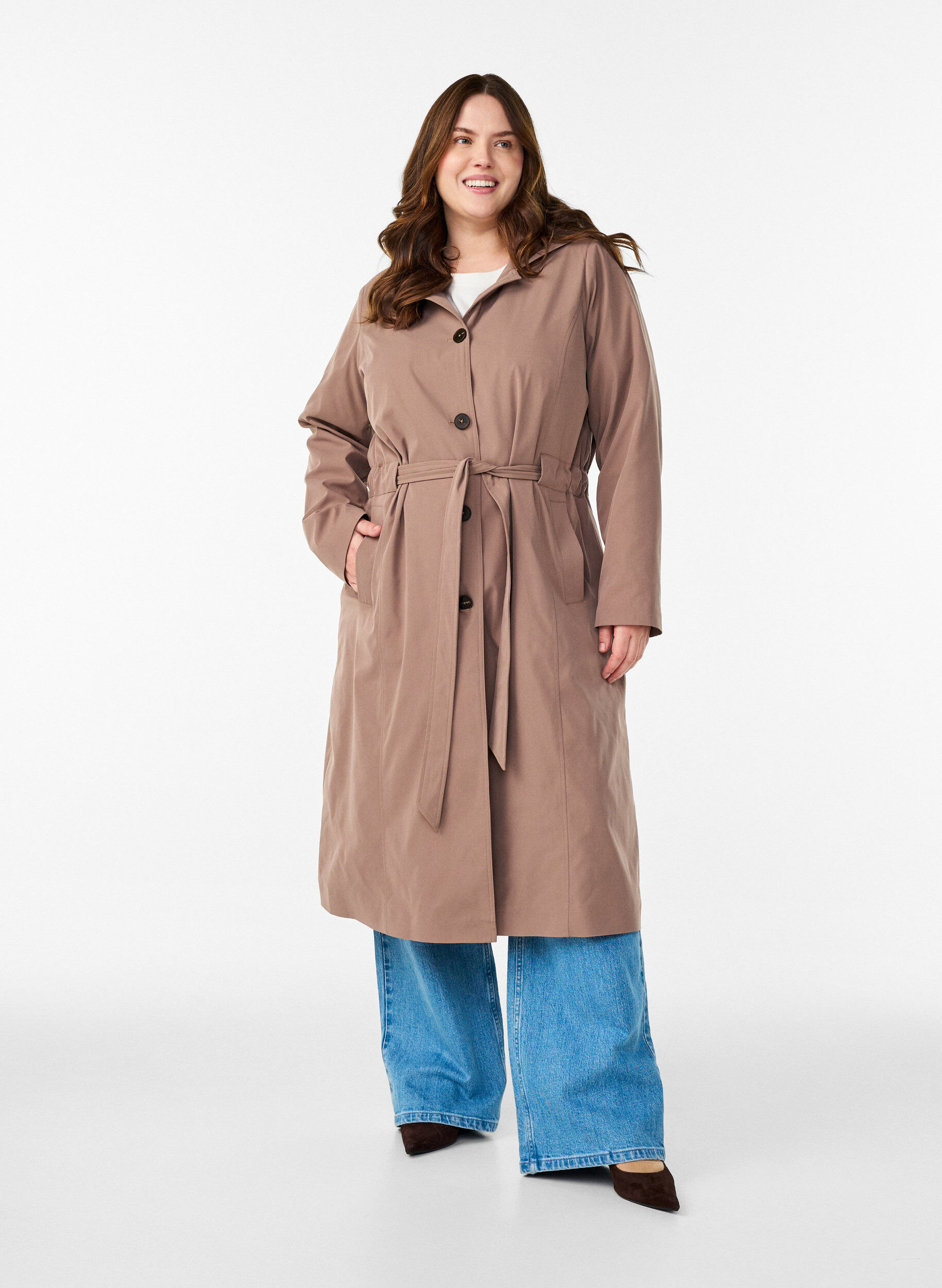 ZizziTrenchcoat mit Kapuze und Bindeg&uuml;rtel, Braun, Model image number 1