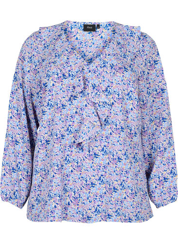 Bedruckte Bluse mit Rüschen, Purple Ditzy Flower, Packshot image number 0