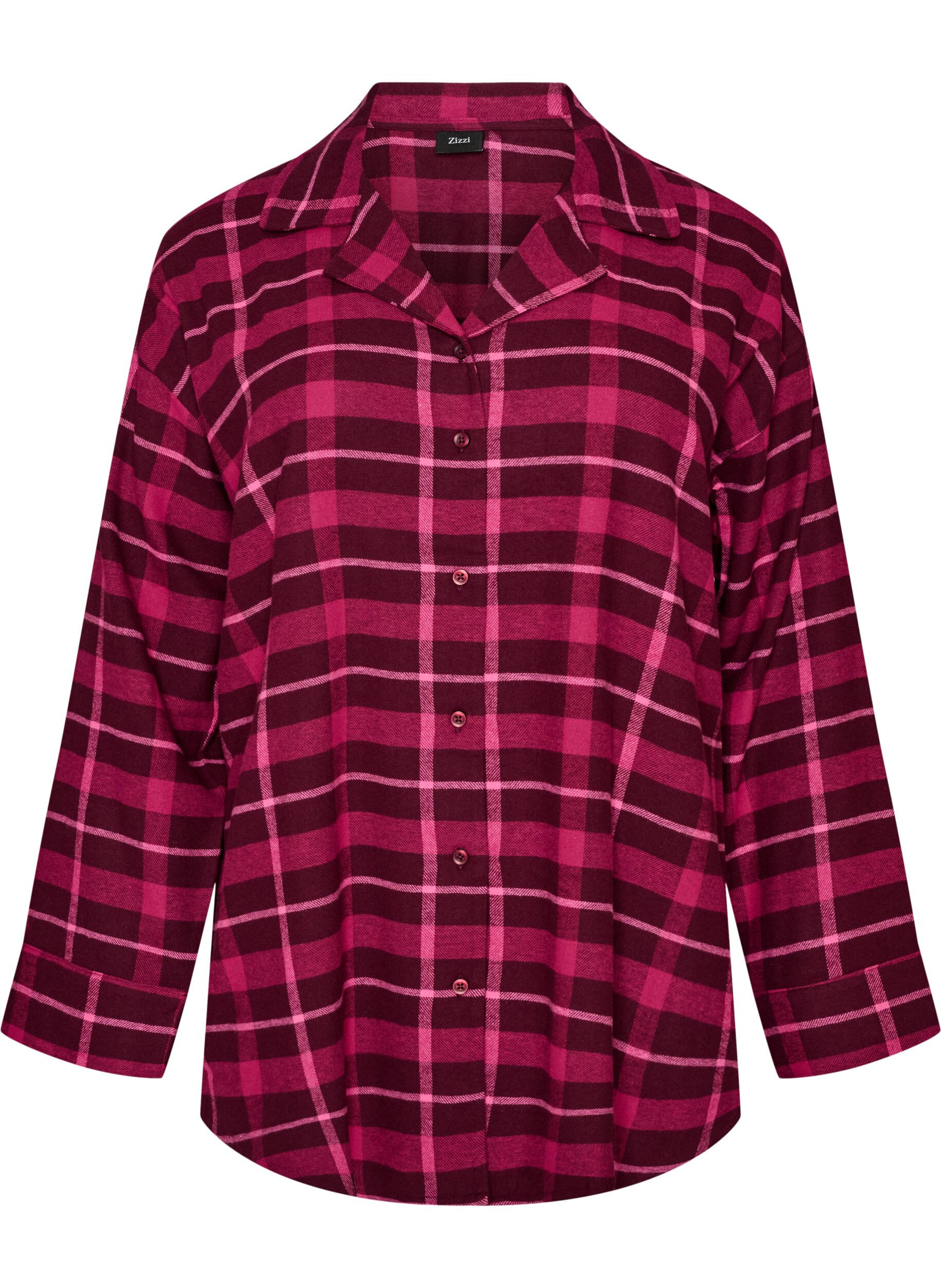 ZizziKariertes Pyjamahemd aus Baumwolle mit langen &Auml;rmeln, Rot, Packshot image number 0