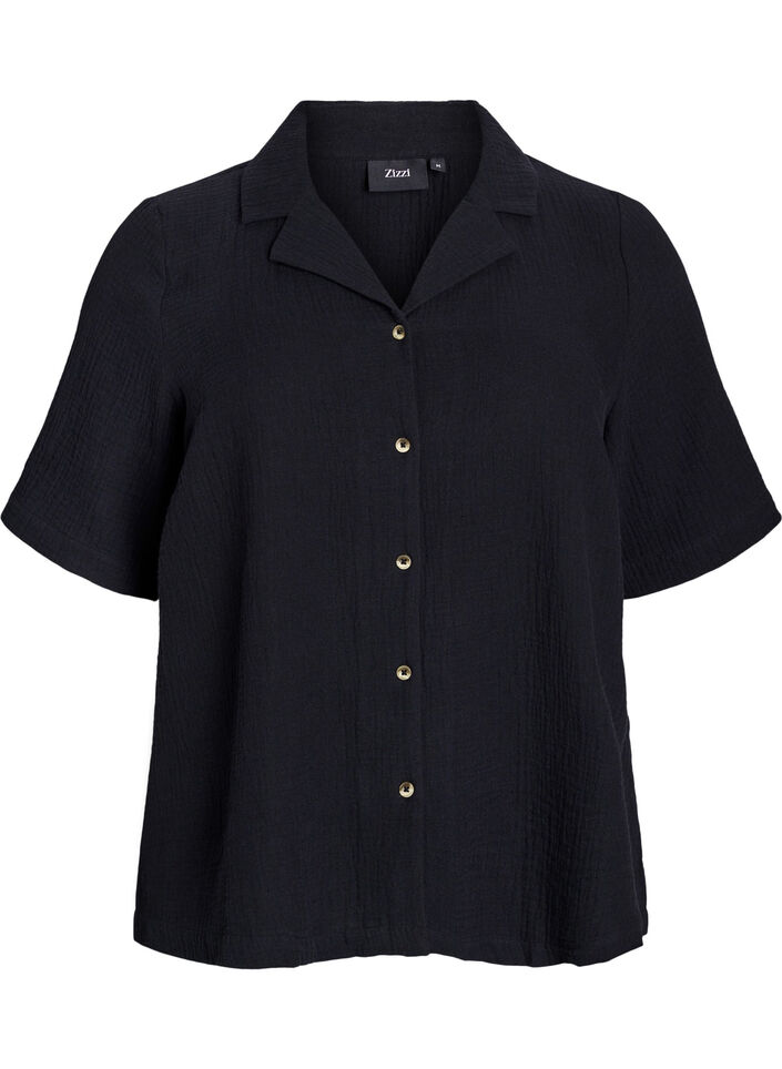 Kurärmeliges Hemd aus Baumwollmusselin, Schwarz, Packshot image number 0