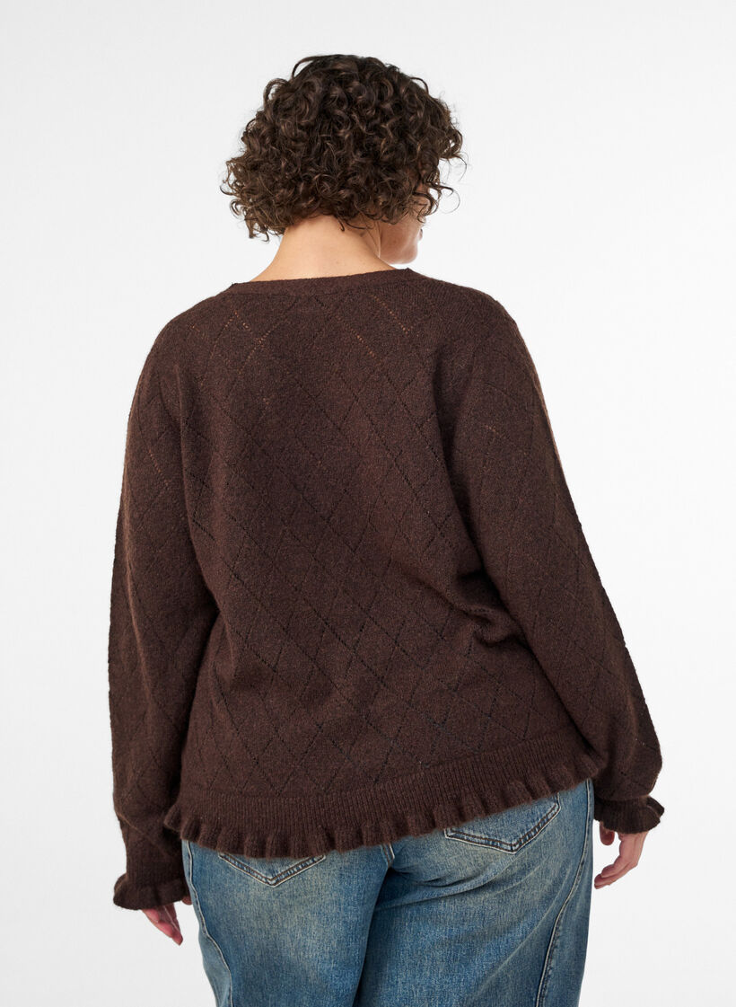 Strickjacke mit Harlekinmuster und V-Ausschnitt, Braun, Model image number 2