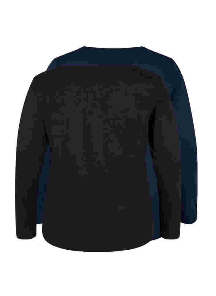 2er-Pack Basic-Bluse aus Baumwolle, Black/Navy B, Packshot image number 1