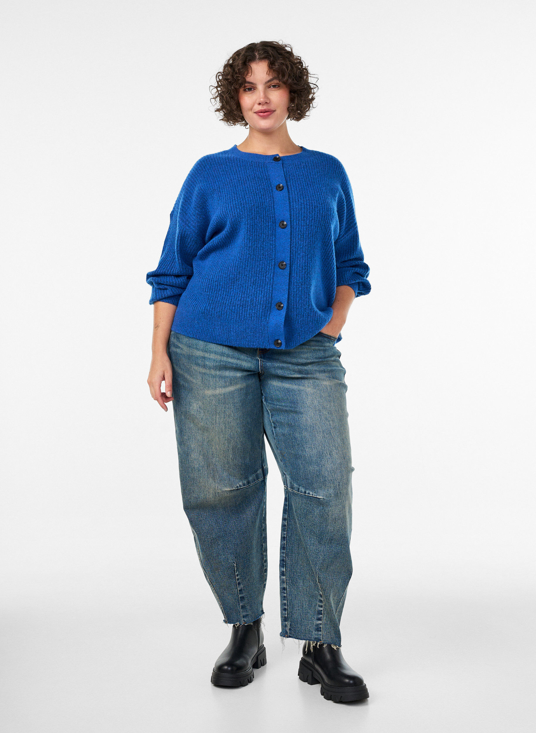 ZizziRippenstrick Strickjacke mit Kn&ouml;pfen, Blau, Model image number 1