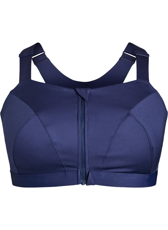 Sport-BH mit Vorderverschluss und hohem Halt, Blau, Packshot image number 0