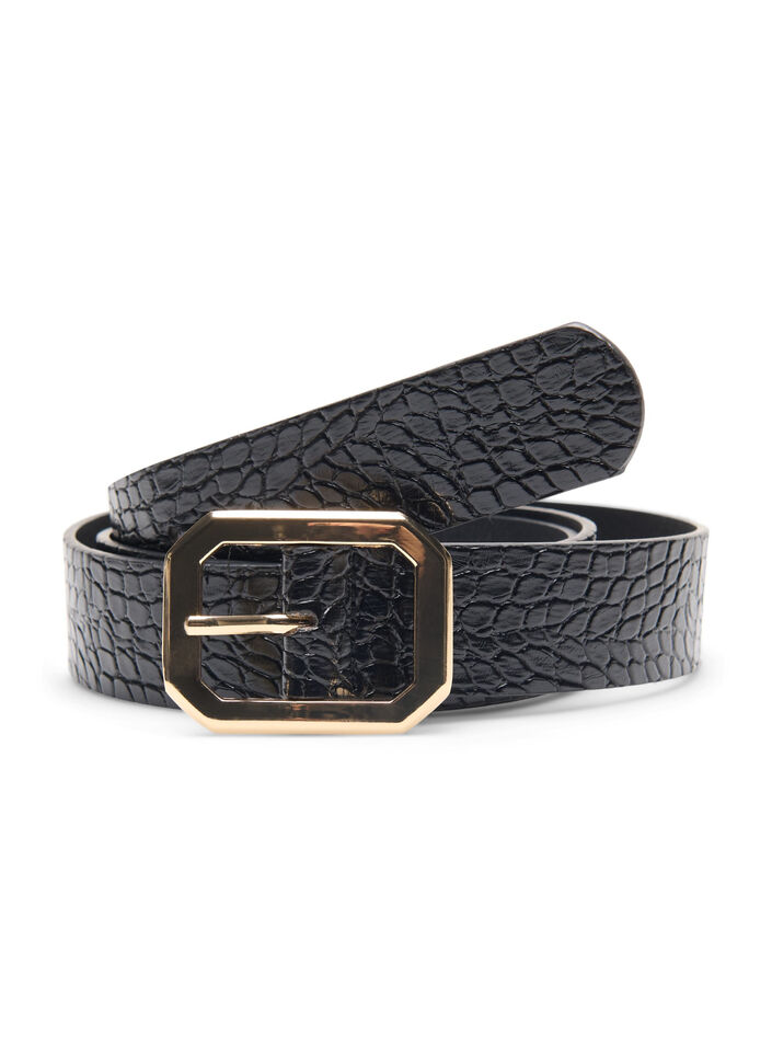Kunstlederg&uuml;rtel mit Krokomuster, Black w. Gold Buckle, Packshot image number 0