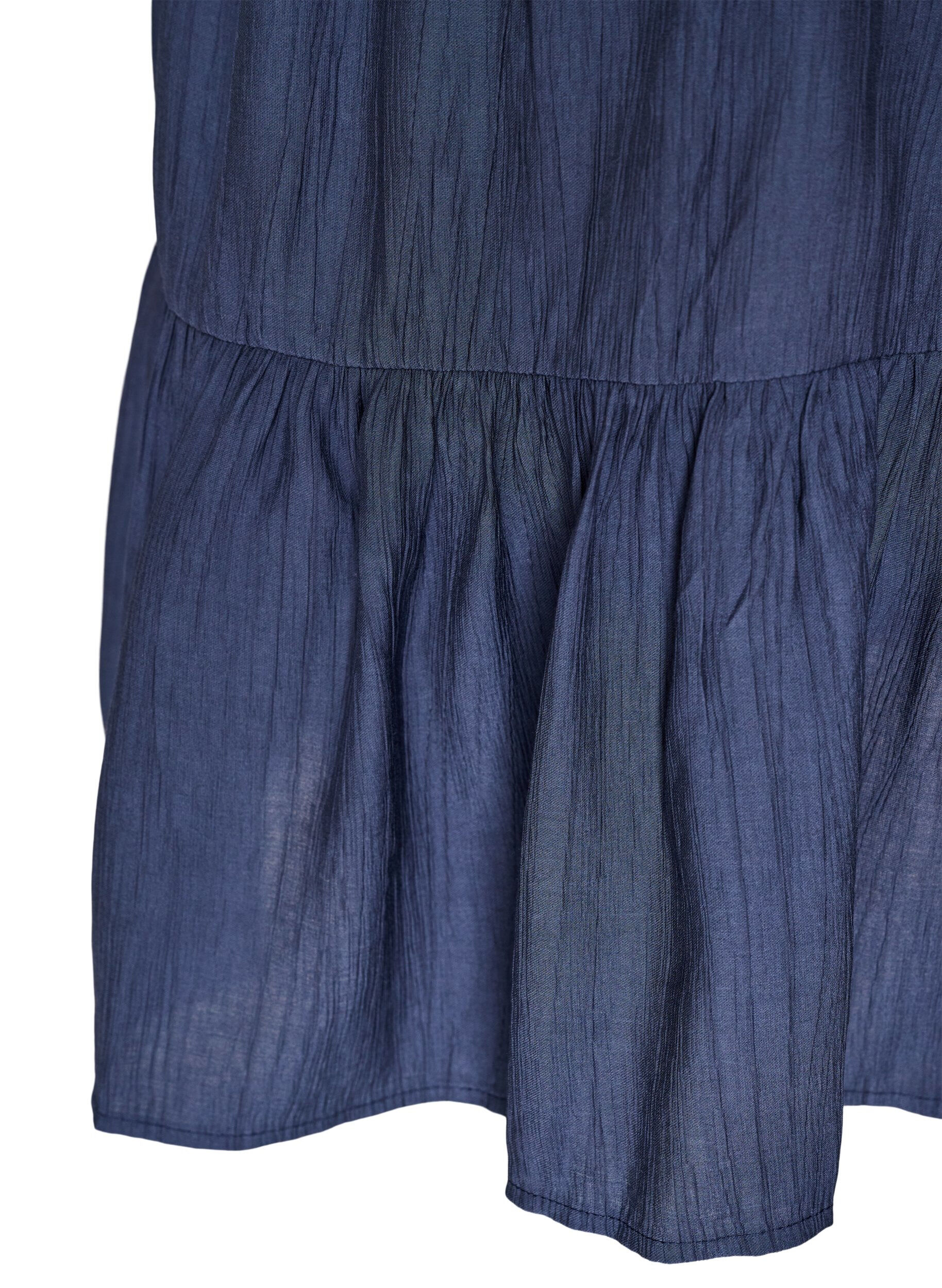 ZizziKurzes Kleid aus Viskose mit R&uuml;schendetails, Blau, Packshot image number 3