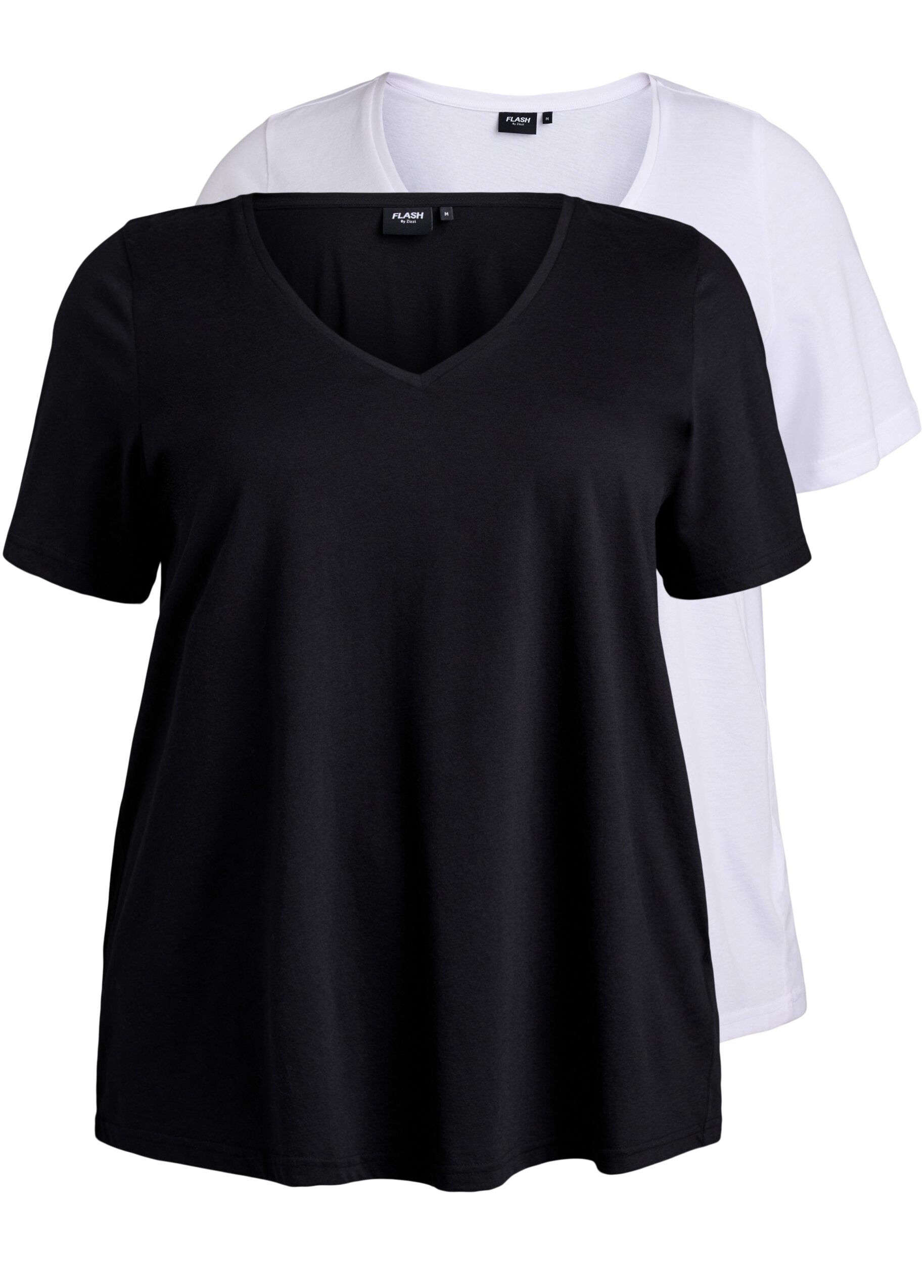ZizziFLASH - 2er-Pack T-Shirts mit V-Ausschnitt, Black/White, Packshot image number 0