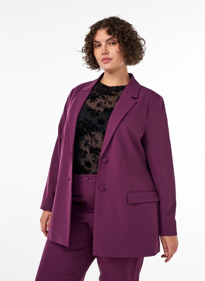 Klassischer Blazer mit Knopfverschluss, Lila, Model image number 0