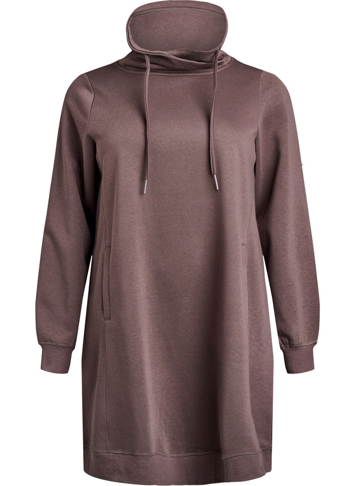 FLASH - Kurzes Sweatshirtkleid mit Stehkragen und Taschen, Braun, Packshot image number 0