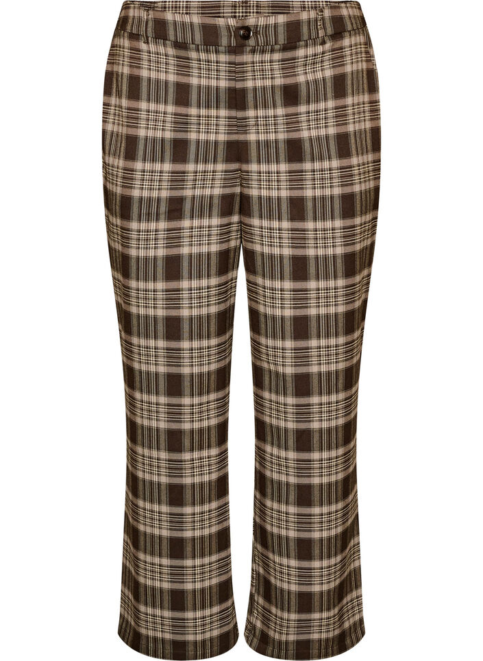 Karierte Hose mit weitem Bein, Braun, Packshot