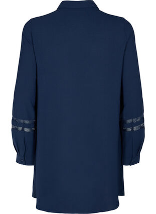 Langes Shirt mit Spitzendetails, Navy Blazer, Packshot image number 1