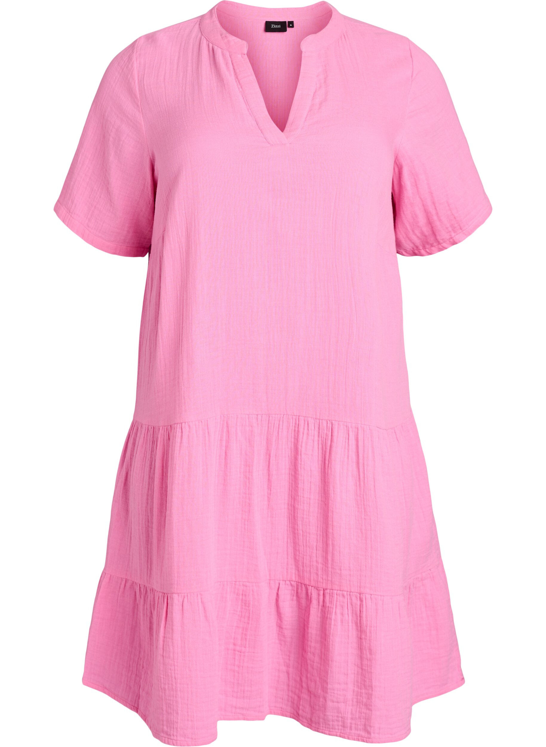 ZizziKurzes A-Linien-Kleid aus Baumwollmusselin, Pink, Packshot image number 0