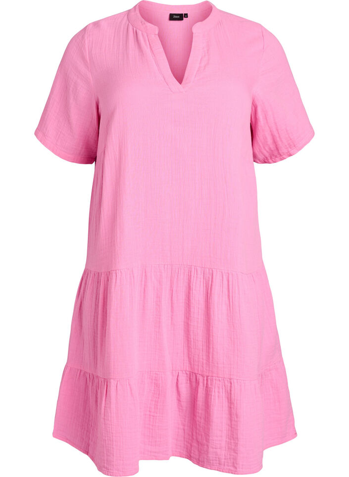 Kurzes A-Linien-Kleid aus Baumwollmusselin, Pink, Packshot image number 0
