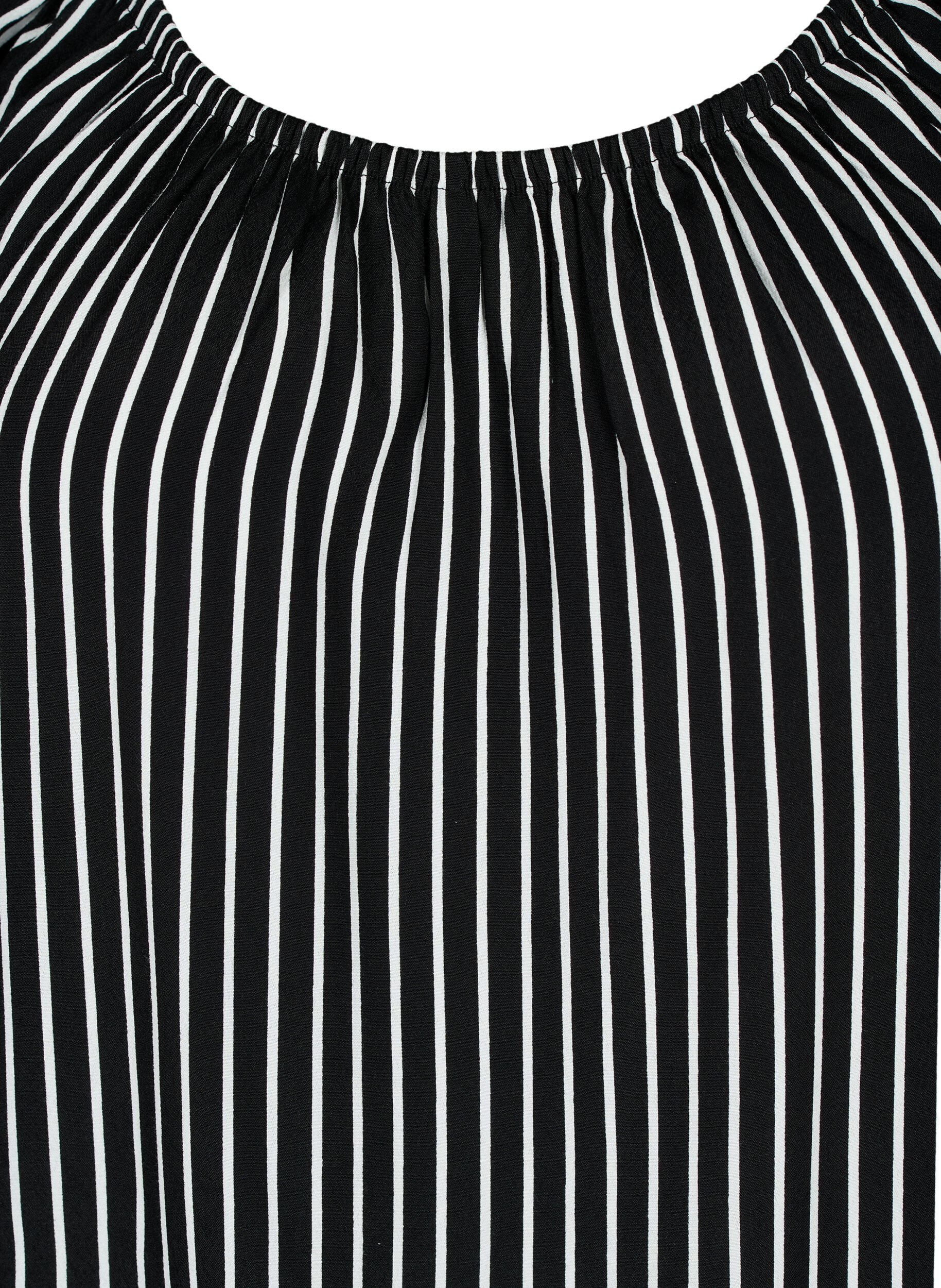 ZizziGestreifte Viskosebluse mit kurzen &Auml;rmeln, Black/ White Stripe, Packshot image number 2