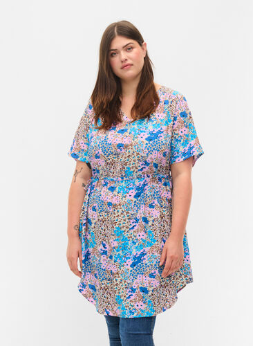 Gemustertes Kleid mit Schnüren Details, Blue Rose Flower, Model image number 0