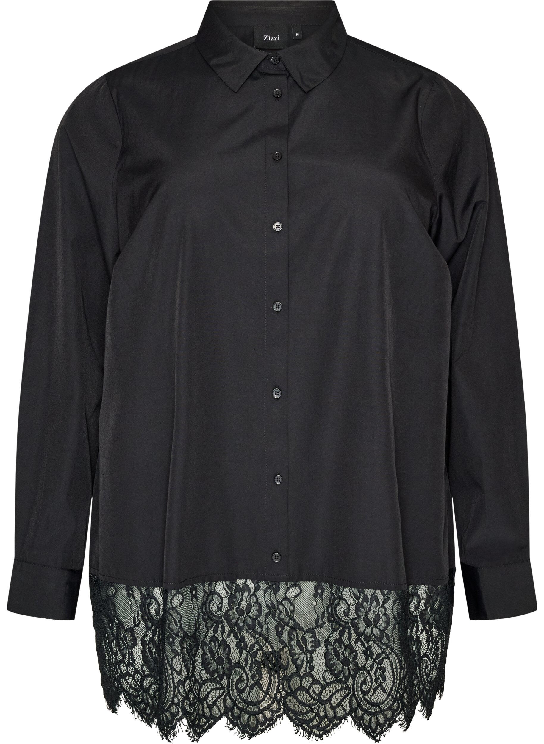 ZizziLockere Bluse mit breiten Spitzen, Schwarz, Packshot image number 0