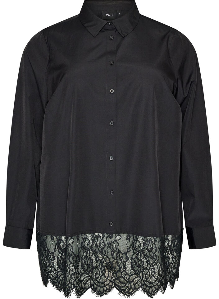 Lockere Bluse mit breiten Spitzen, Schwarz, Packshot image number 0