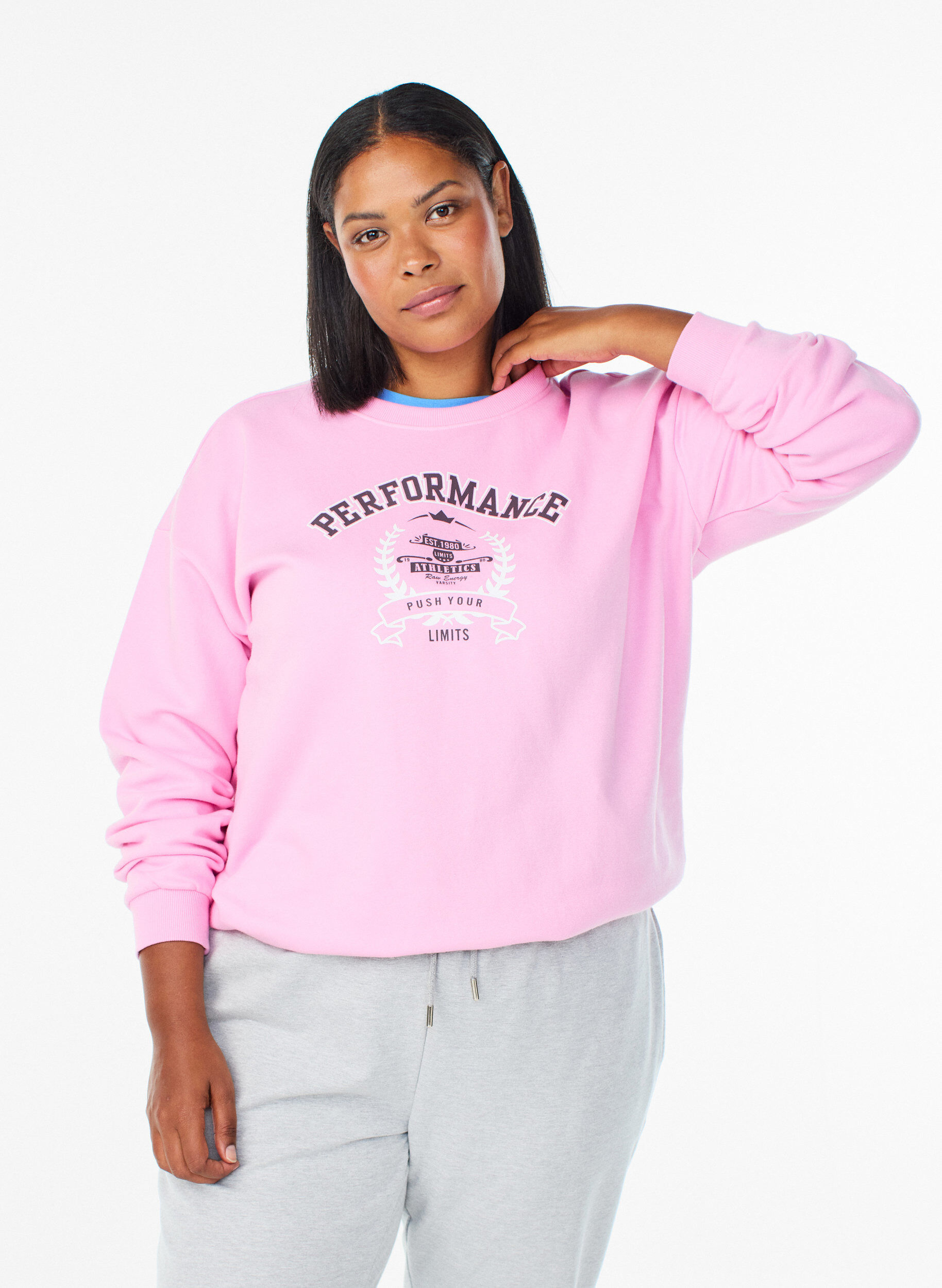 Sweatshirt mit Textprint, Pink, Model