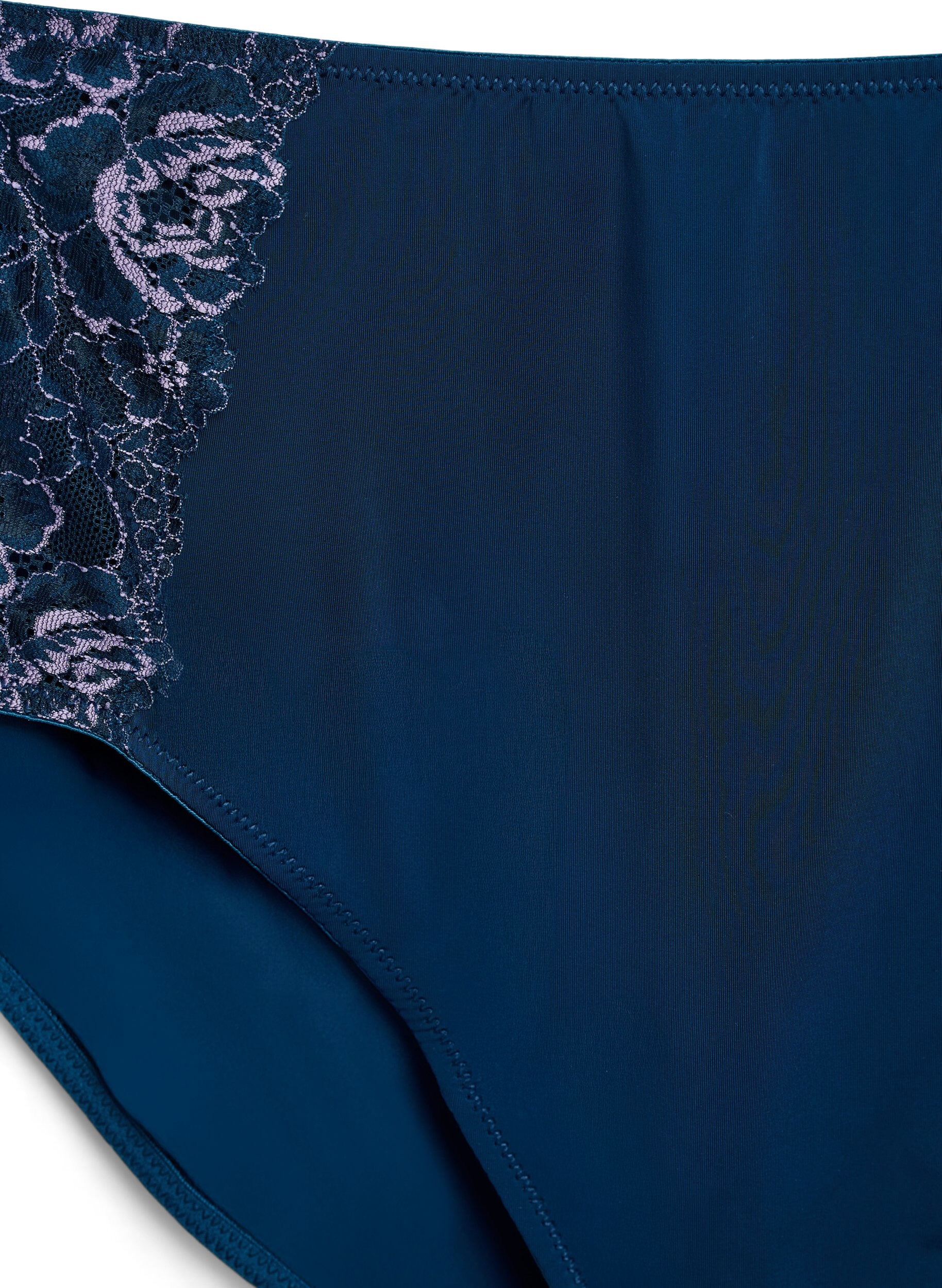 ZizziMikrofaser-Unterhose mit Spitze und normaler Taille, Blau, Packshot image number 2