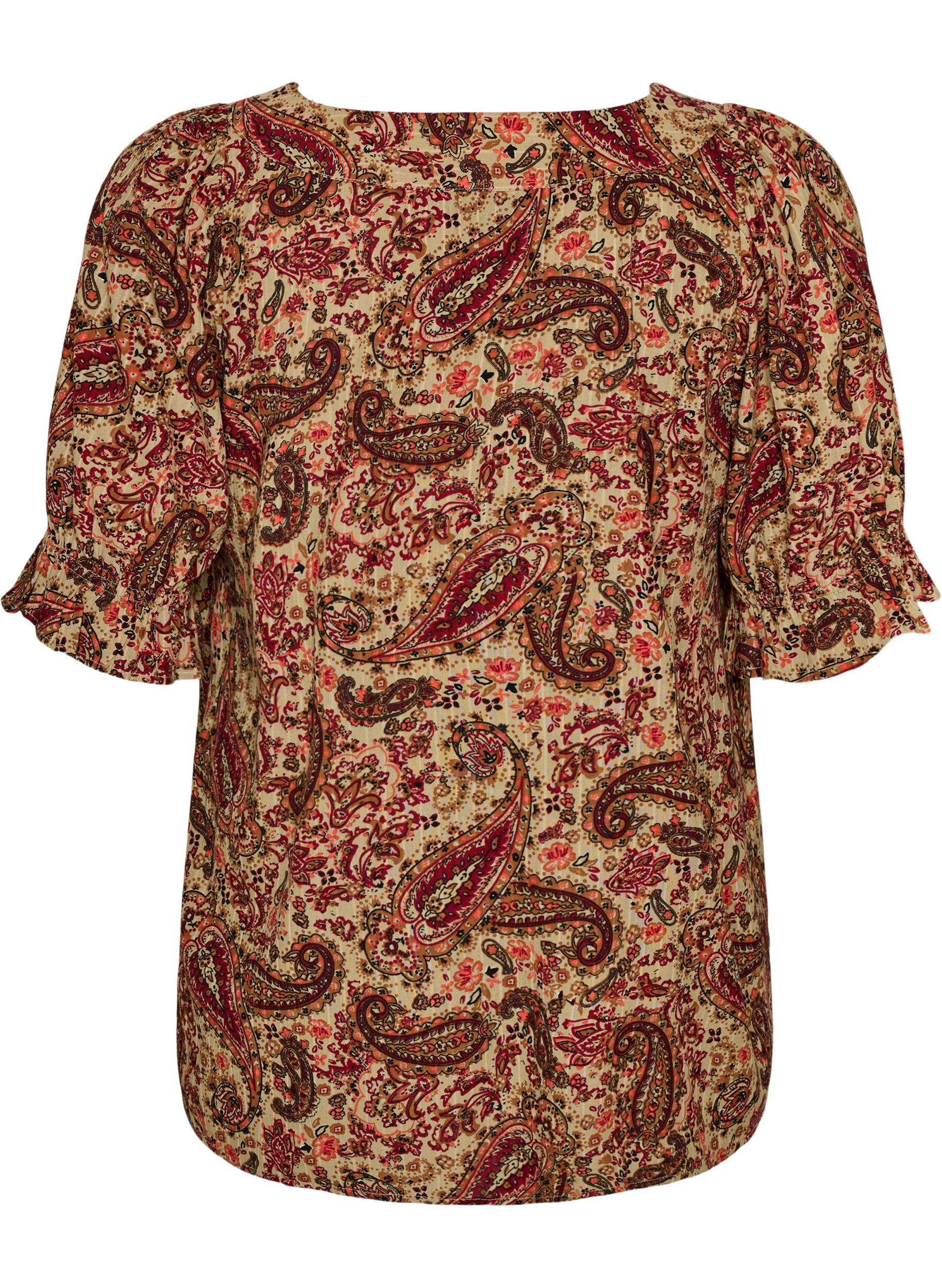 ZizziViskose-Bluse mit Paisley-Print und eckigem Ausschnitt, Braun, Packshot image number 1
