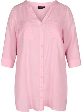 Hemdbluse mit V-Ausschnitt und Taschen, Cameo Pink, Packshot image number 0