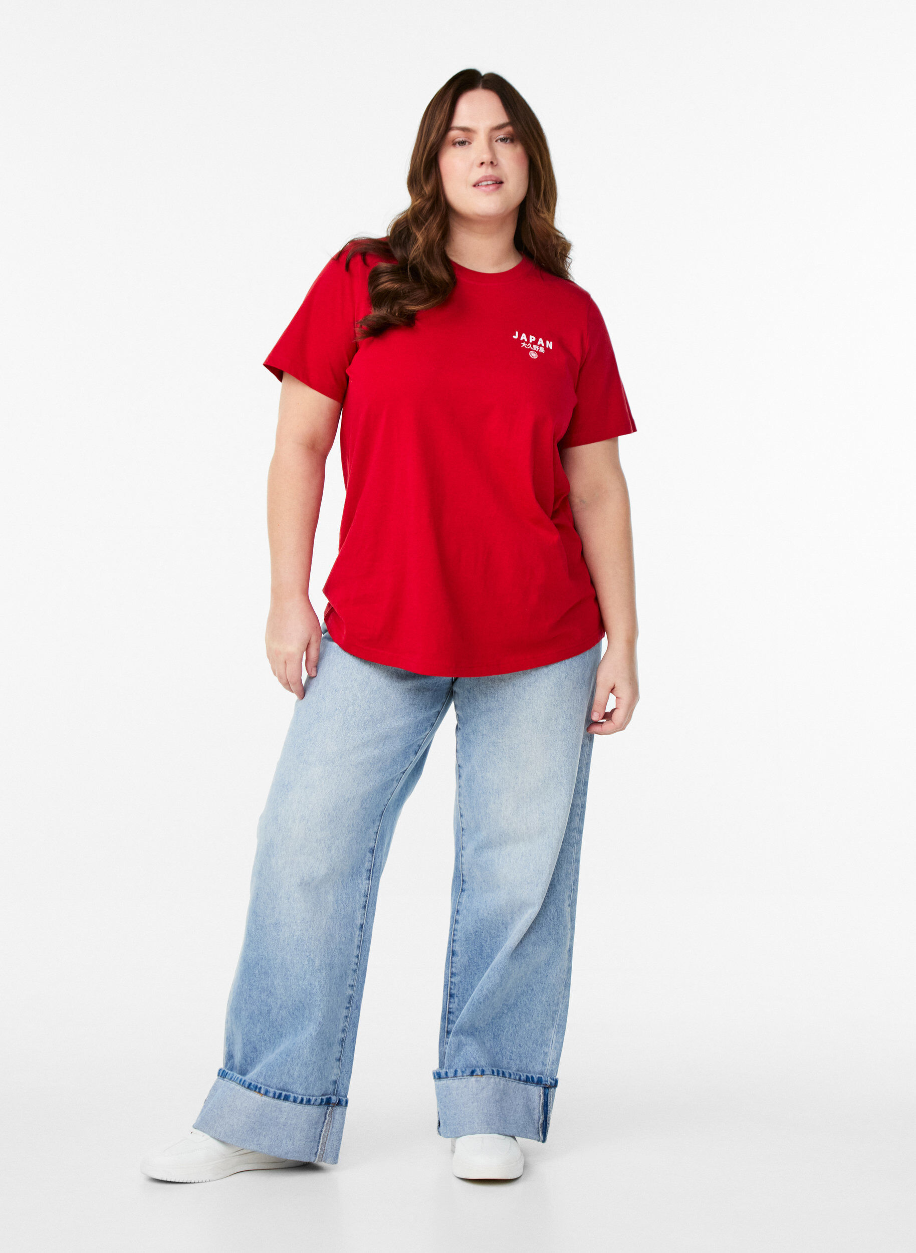 ZizziBasic-T-Shirt aus Baumwolle mit Rundhalsausschnitt, Rot, Model image number 1