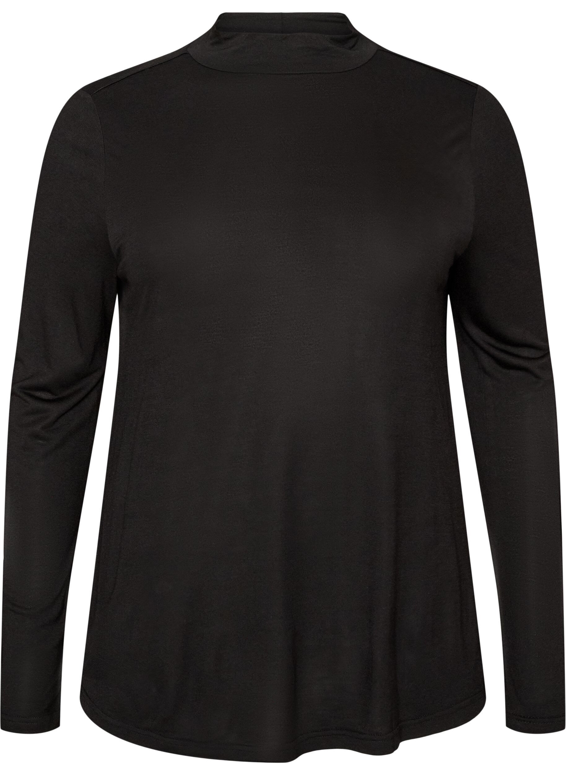 ZizziHochgeschlossene Bluse aus Viskose-Jersey, Schwarz, Packshot image number 0