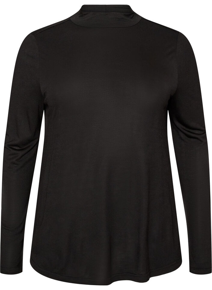 Hochgeschlossene Bluse aus Viskose-Jersey, Schwarz, Packshot image number 0