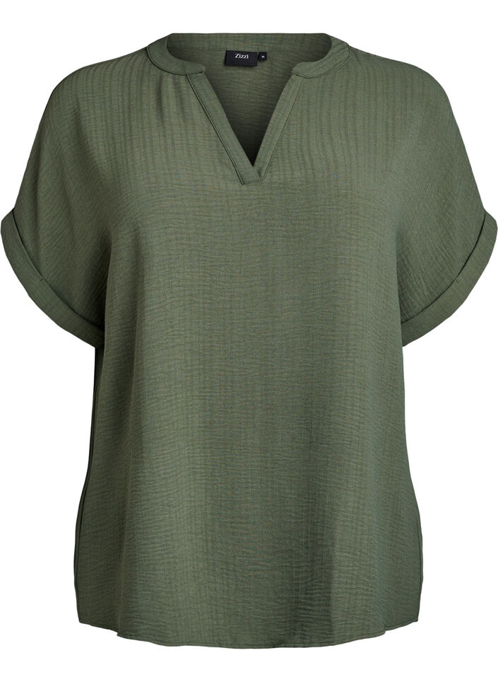 Lockere Bluse mit kurzen &Auml;rmeln, Gr&uuml;n, Packshot image number 0