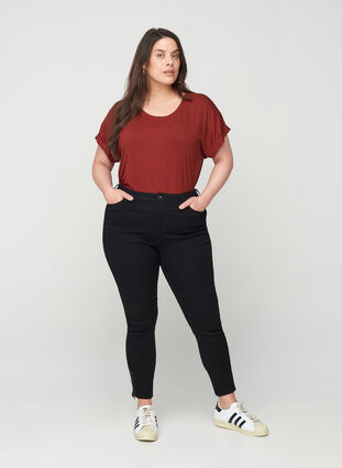 Cropped Amy Jeans mit hoher Taille und Reißverschluss, Black, Model image number 0
