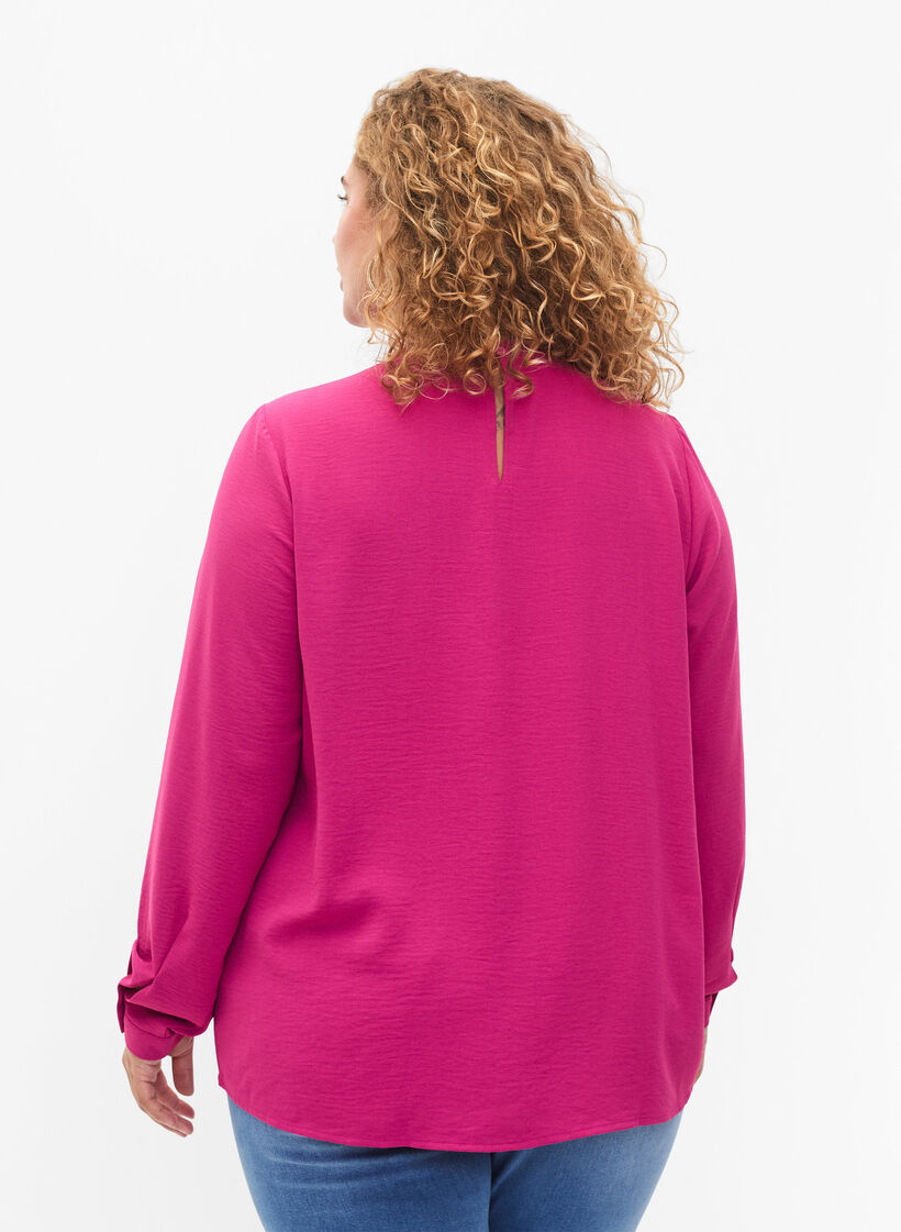 Langärmelige Bluse mit Spitzendetail, Festival Fuchsia, Model image number 1