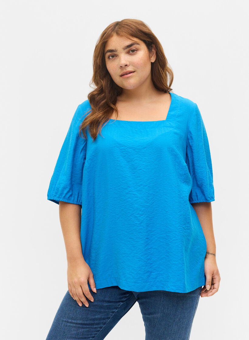Bluse mit Ballonärmeln, Indigo Bunting, Model image number 0