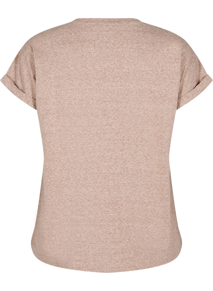 Melange T-Shirt mit kurzen &Auml;rmeln, Braun, Packshot image number 1