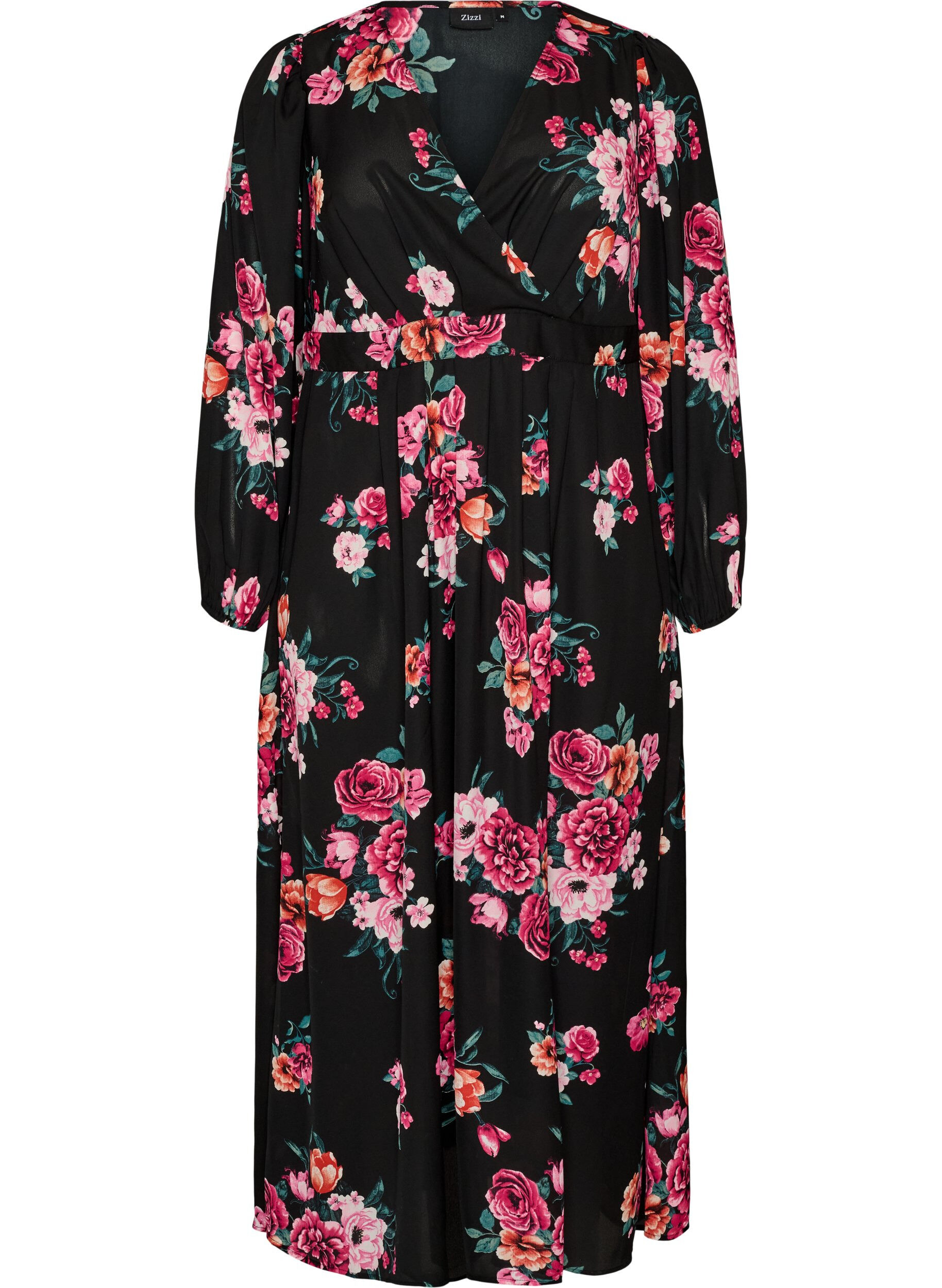 Maxikleid mit Wickelausschnitt und langen &Auml;rmeln