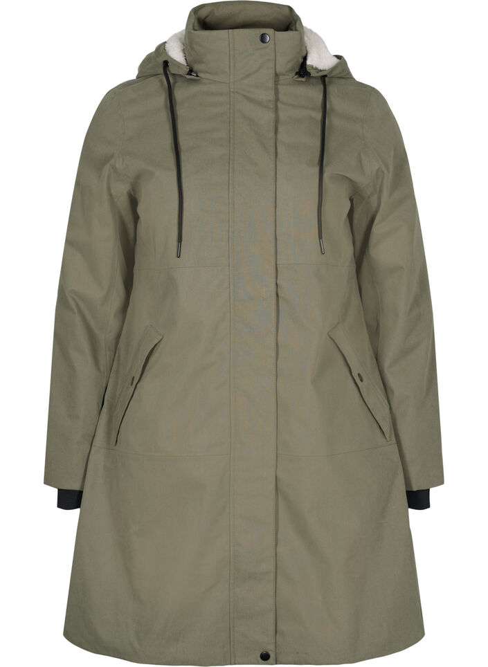 Wasserdichte Jacke mit abnehmbarer Kapuze, Dusty Olive, Packshot image number 0