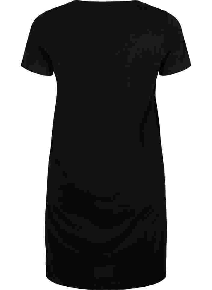 Nachthemd aus Baumwolle mit kurzen Ärmeln, Black w. Self, Packshot image number 1