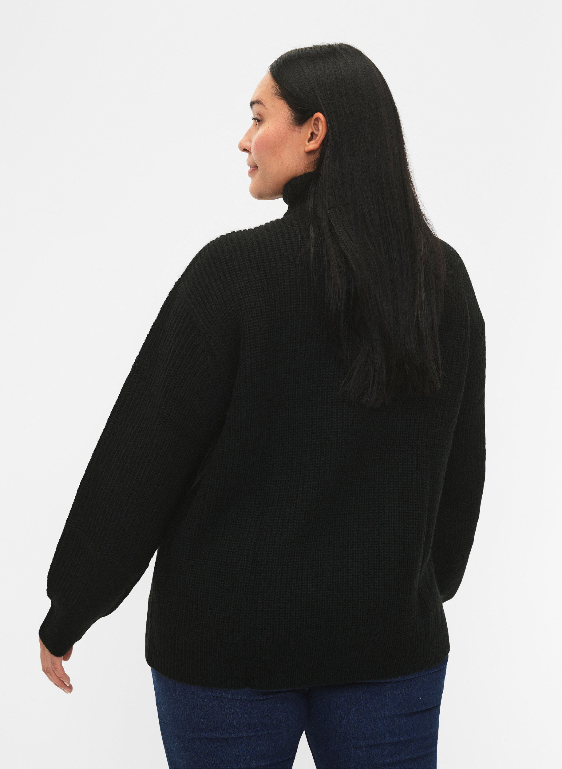 ZizziStrickpullover mit hohem Kragen und Rei&szlig;verschluss, Schwarz, Model image number 2