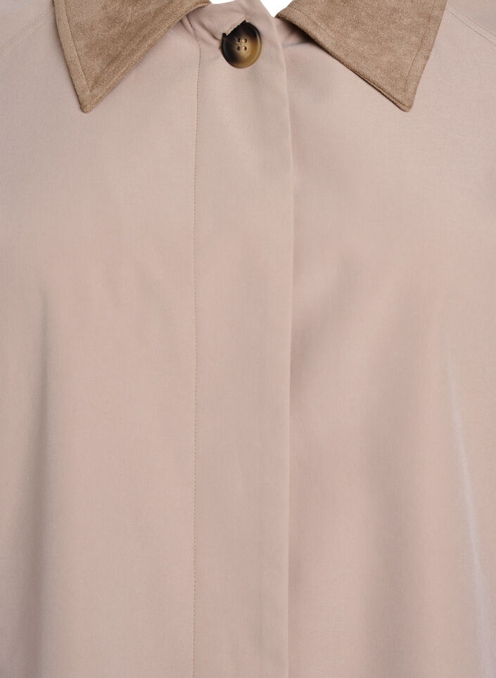 Fr&uuml;hlingsjacke mit Kragen aus Wildlederimitat und verdeckter Knopfleiste, Beige, Packshot