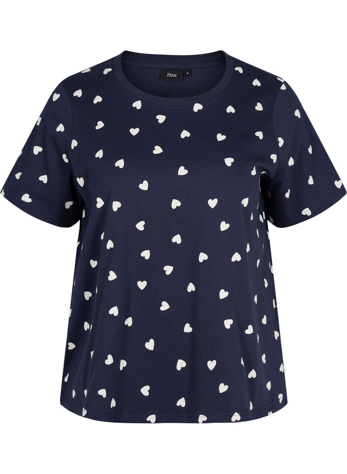 Kurzarm Pyjama-T-Shirt aus Baumwolle, Navy Blazer AOP, Packshot image number 0