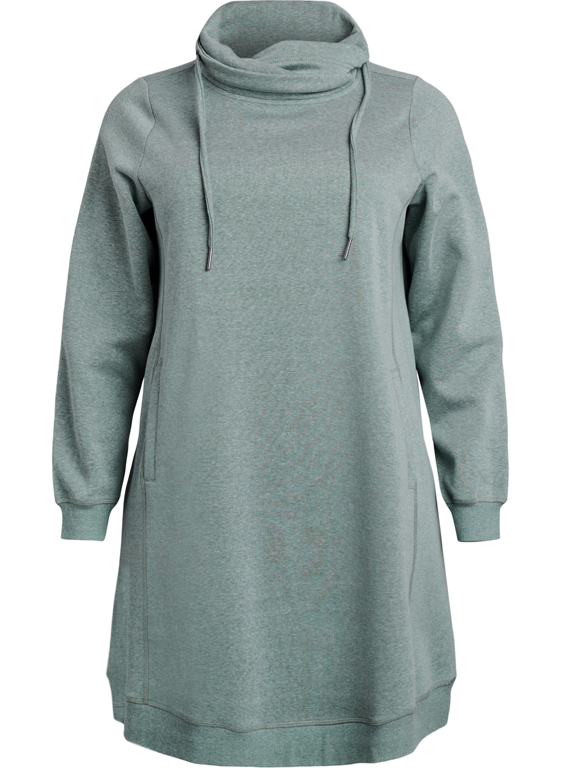 ZizziKurzes Sweatshirtkleid mit Stehkragen und Taschen, Gr&uuml;n, Packshot image number 0