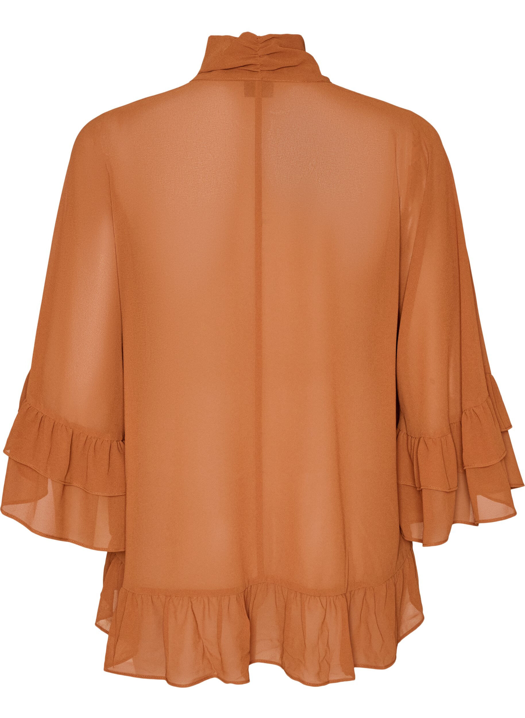 ZizziBluse mit Bindeband und R&uuml;schendetails, Braun, Packshot image number 1