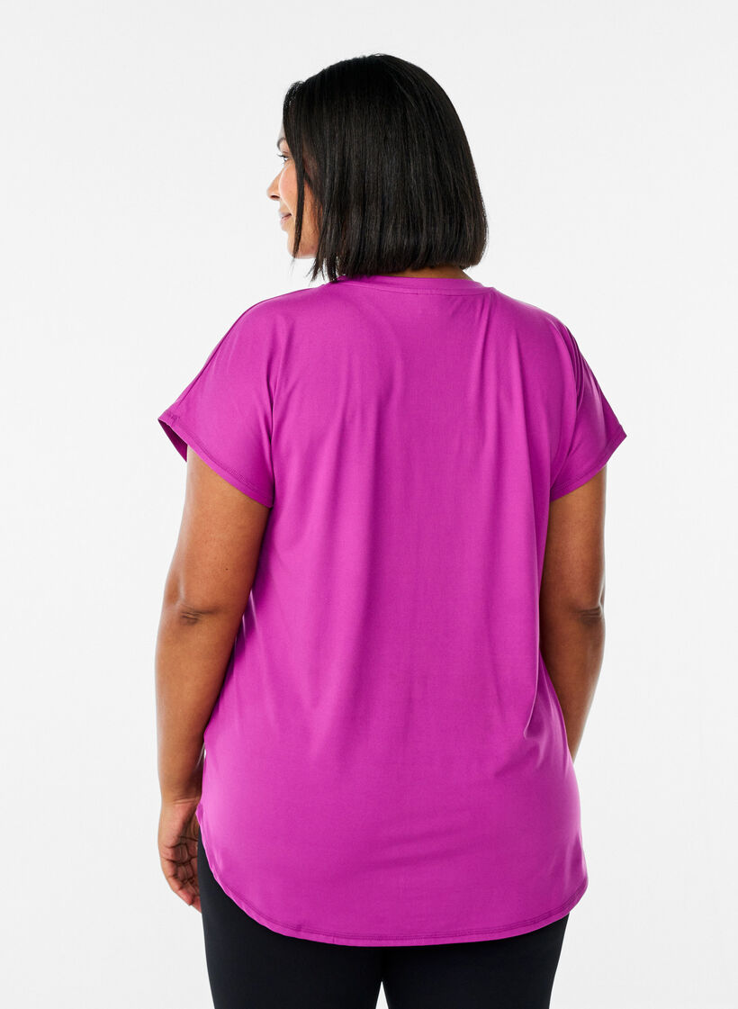 Trainingsshirt mit V-Ausschnitt und kurzen &Auml;rmeln, Lila, Model image number 2