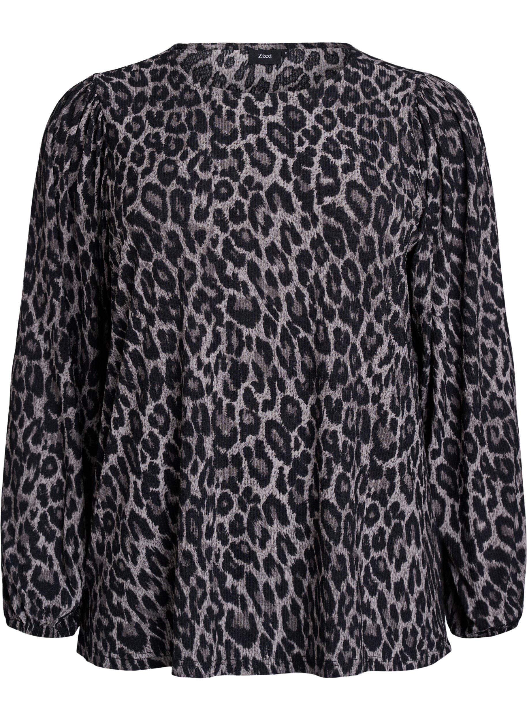 ZizziBluse mit langen &Auml;rmeln und Leopardenmuster, Grau, Packshot image number 0